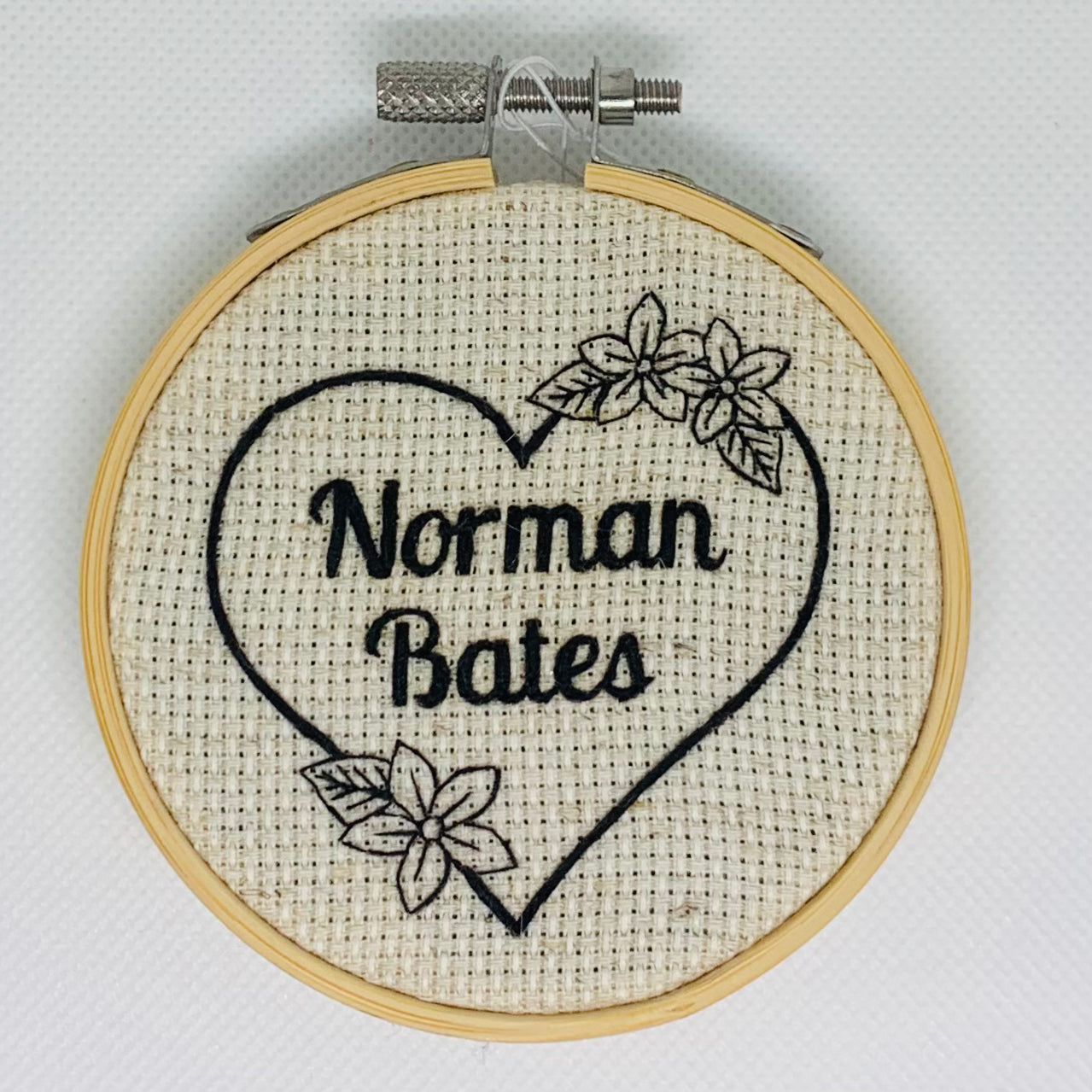Norman Bates Heart Embroidery Hoop
