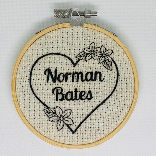 Norman Bates Heart Embroidery Hoop