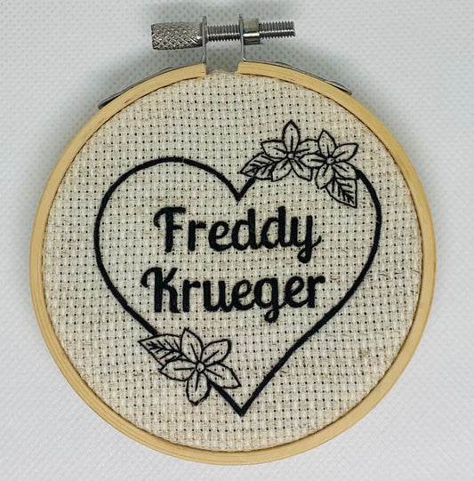 Freddy Krueger Heart Embroidery Hoop